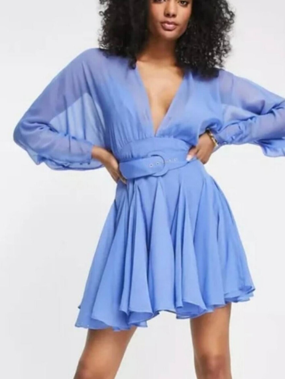 ASOS DESIGN Blue Long Sleeve Mini Dress with Belt Size US 4 NWOT